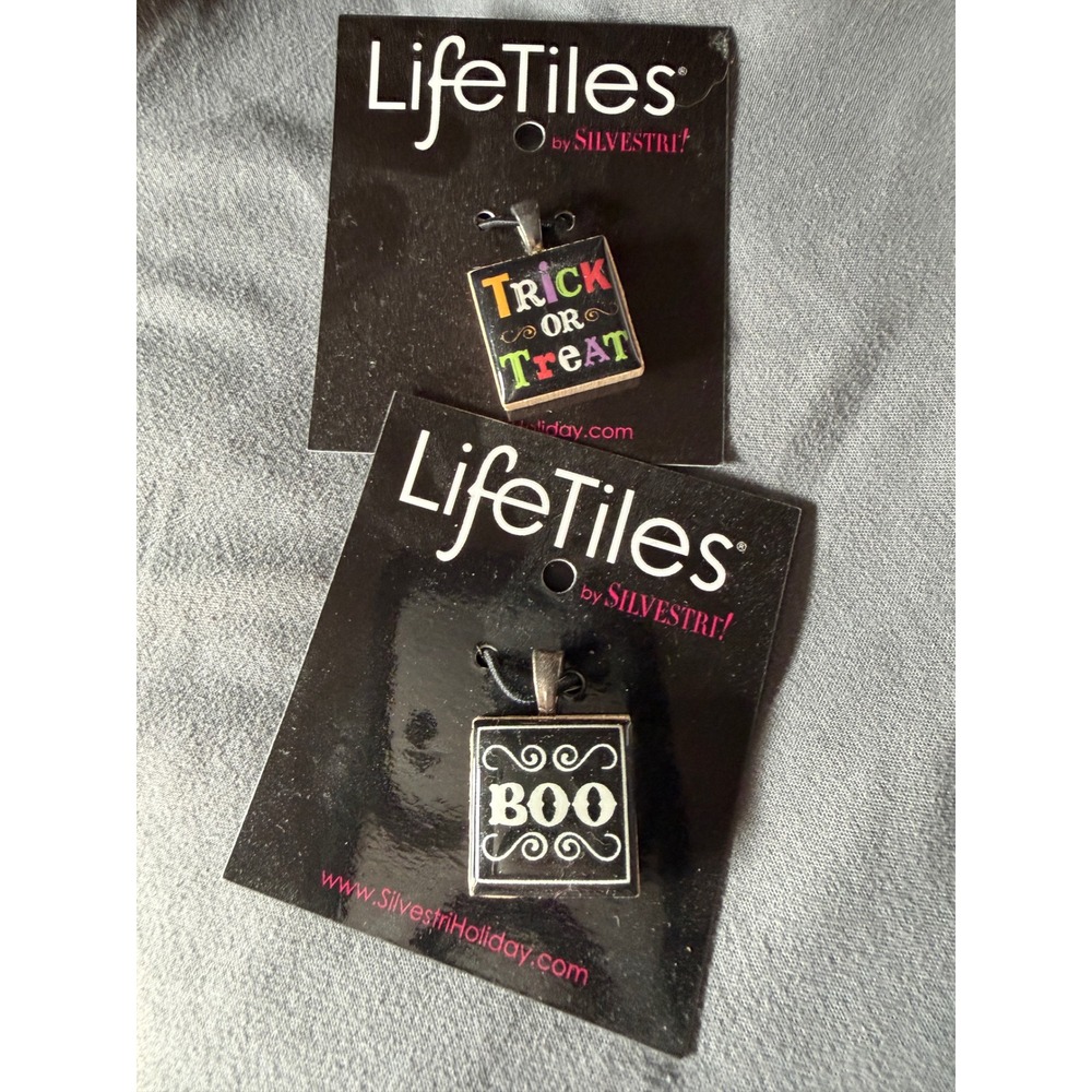 Silvestri LifeTiles Halloween Pendant Charms Boo Trick or Treat Lot of 2 Wood